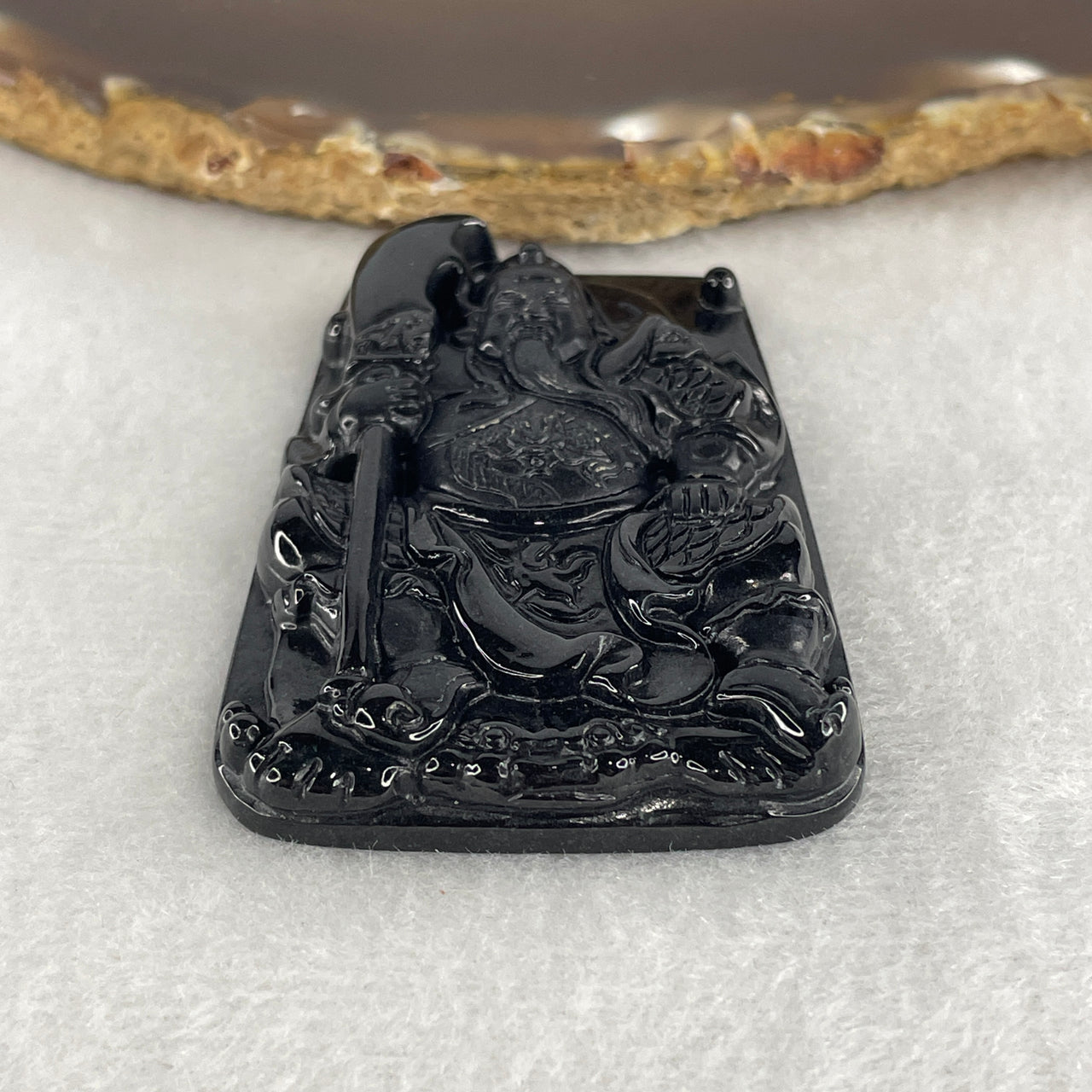Certified Natural Type A Black Omphacite Jadeite Guan Gong Pendant 35.50g 59.5 by 41.1 by 9.1mm