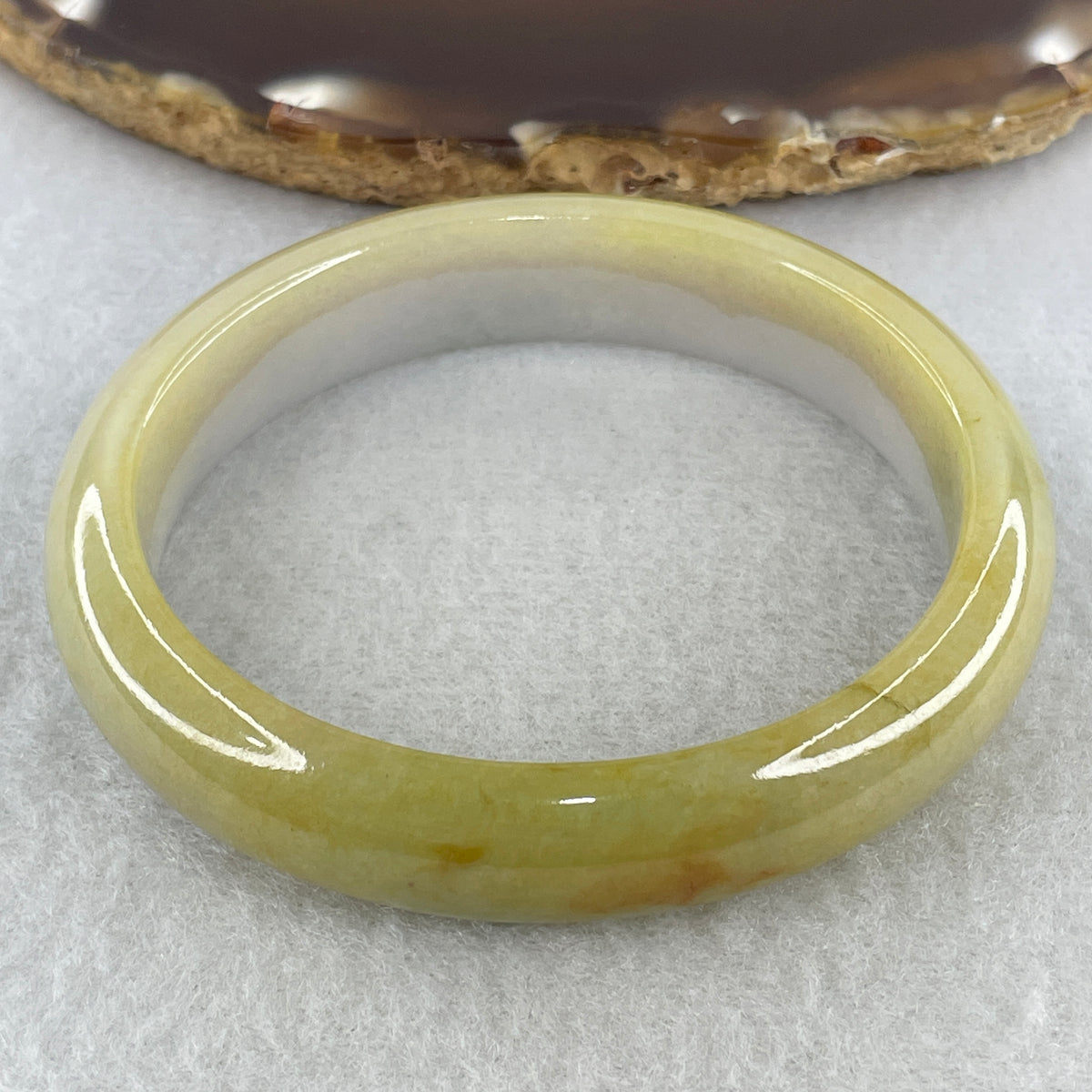 Natural Type A Yellowish & Lavender Jadeite Oval Bangle | (44.23g | 54.9mm Inner Diameter | 12.9mm x 7.4mm | Very Very Slight External Line | Synergy, "Zi Qi Dong Lai" Noble Benefactor Magnet & Feng Shui Abundance Anchor) - Huangs Jadeite and Jewelry Pte Ltd