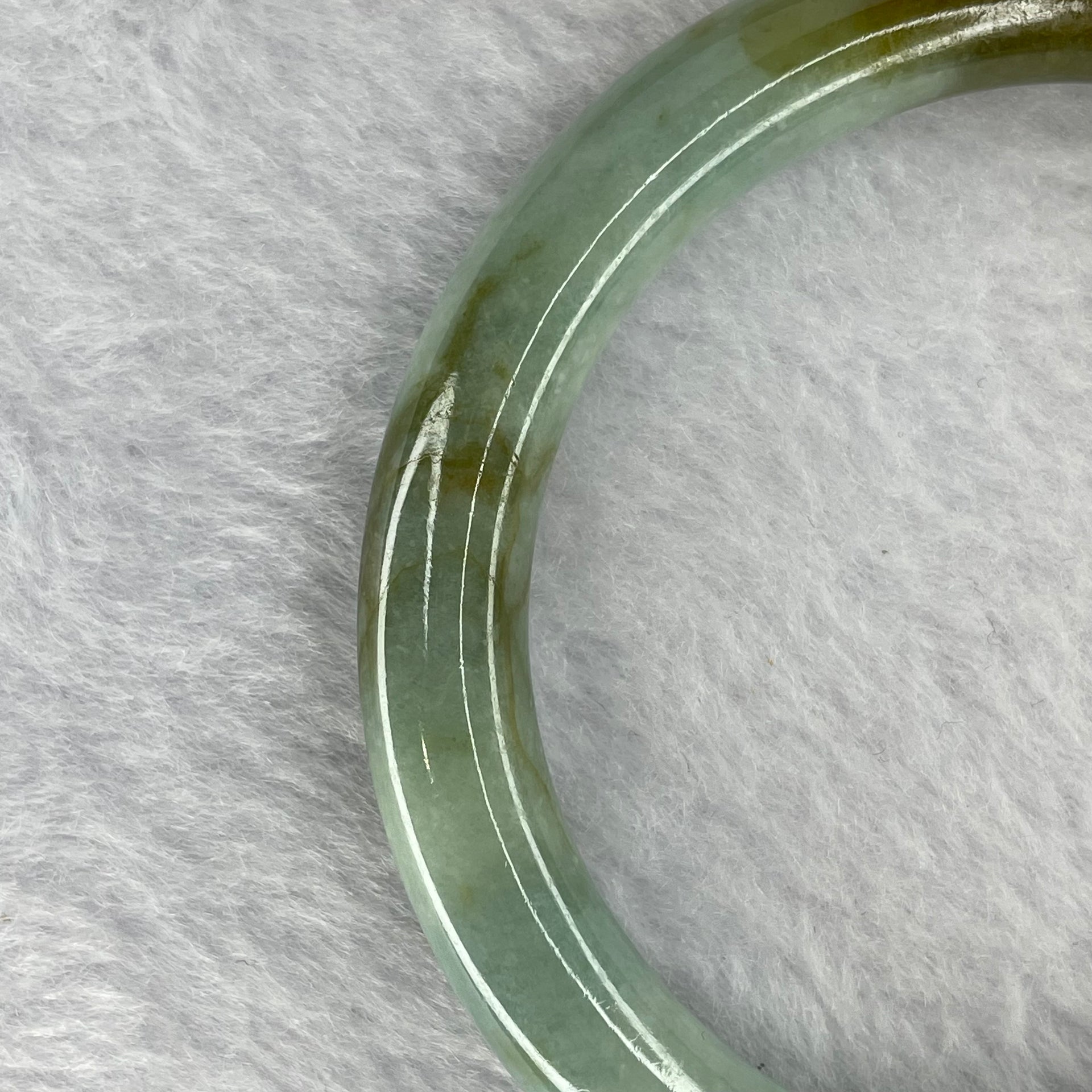 Type A Blueish Green with Brown Patches Jadeite Bangle 41.09g 9.3 by 8.7 mm Internal Diameter 55.0mm (Internal Lines) - Huangs Jadeite and Jewelry Pte Ltd