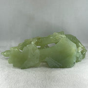 Natural Jelly Green Serpentine Tiger with Double Horse and Twin Flamingo on Shan Shui with Wooden Stand Display 2,362.7g 295.0 by 148.0 by 206.0mm - Huangs Jadeite and Jewelry Pte Ltd