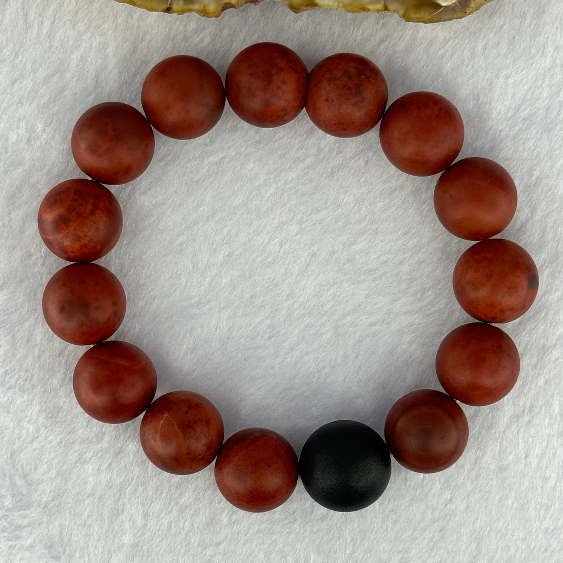 Natural Red Agate with Black Amber Beads Bracelet 54.86g 18.5cm 14.2mm 14 + 1  Black Amber Bead - Huangs Jadeite and Jewelry Pte Ltd