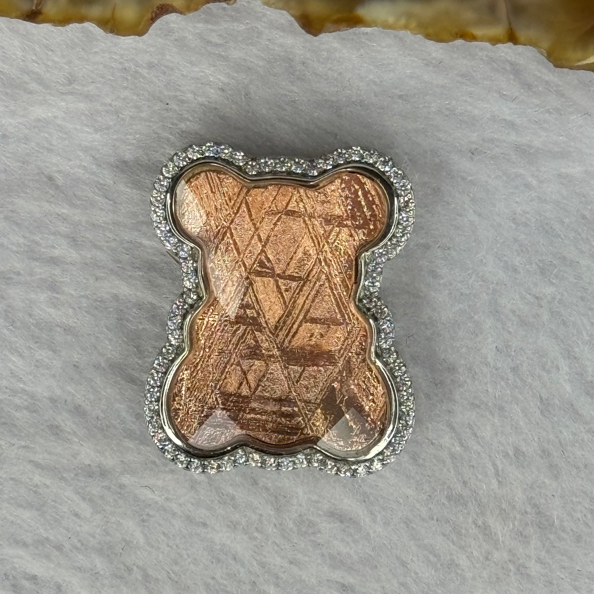 Natural Meteorite Bear Charm in S925 Silver with Crystals For Necklace / Bracelet (Rose Gold Color) 7.47g by 26.2 by 21.4 by 8.4mm - Huangs Jadeite and Jewelry Pte Ltd