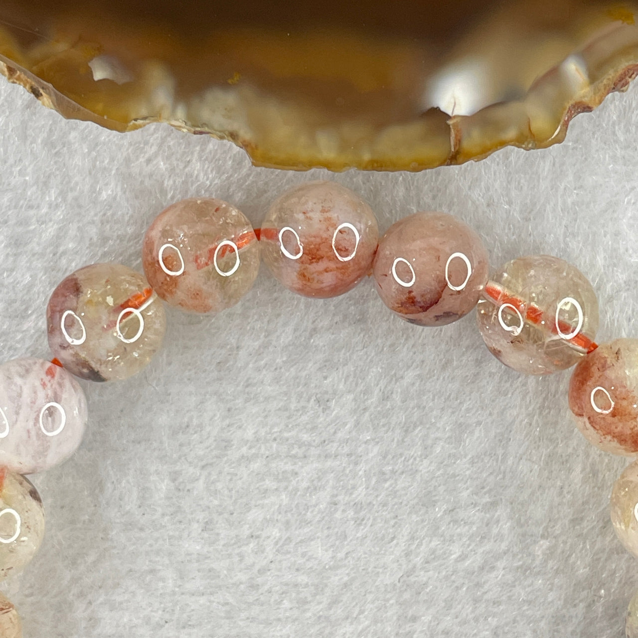 Natural Pinky Ferruginous Quartz Beads Bracelet 21.98g 15.5cm 9.4mm 21Beads