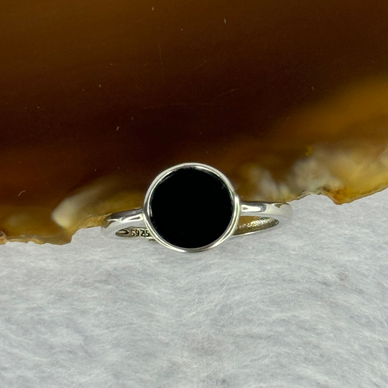Type A Translucent Black Omphasite Jadeite Round Shape in S925 Sliver Ring (Adjustable Size) 1.51g 8.0 by 2.0mm - Huangs Jadeite and Jewelry Pte Ltd