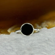 Type A Translucent Black Omphasite Jadeite Round Shape in S925 Sliver Ring (Adjustable Size) 1.51g 8.0 by 2.0mm - Huangs Jadeite and Jewelry Pte Ltd
