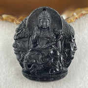 Type A Opaque Black Omphacite Jadeite Good Vs Evil Samantabhadra Bodhisattva Pendant Dragon and Snake Zodiac Guardian 44.90g 50.8 by 43.9 by 12.0mm - Huangs Jadeite and Jewelry Pte Ltd