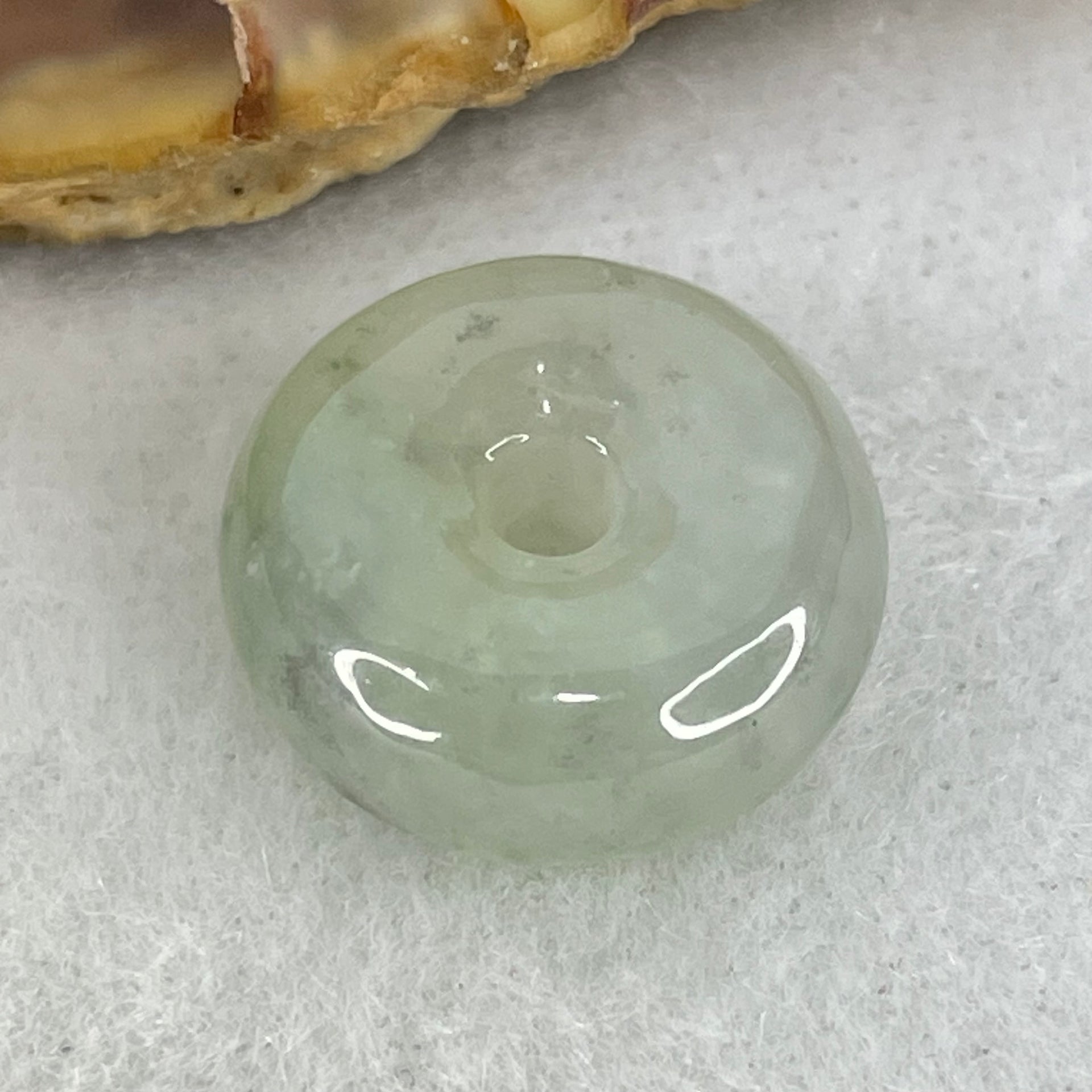 Type A Semi Icy Light Green Lavender With Wuji Grey Spots Jadeite Ping An Kou Charm/Pendant 2.96g 14.7 by 6.7mm - Huangs Jadeite and Jewelry Pte Ltd
