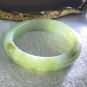 Type A Jelly Light Green and Brown Patches Jadeite Bangle Internal Diameter 54.2mm 49.77g 12.1 by 8.0mm (Slight Internal Lines) - Huangs Jadeite and Jewelry Pte Ltd