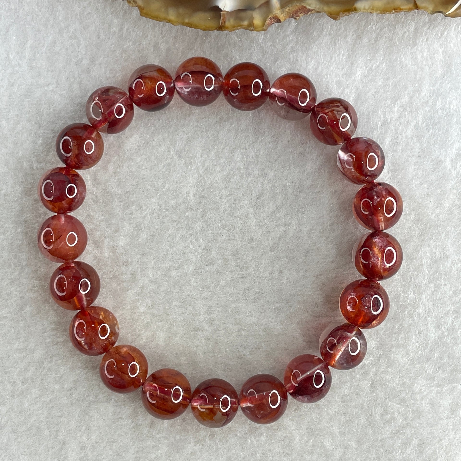 Good Grade Natural Red Ferruginous Quartz Beads Bracelet 22.47g 15.5cm 9.2mm 21 Beads - Huangs Jadeite and Jewelry Pte Ltd