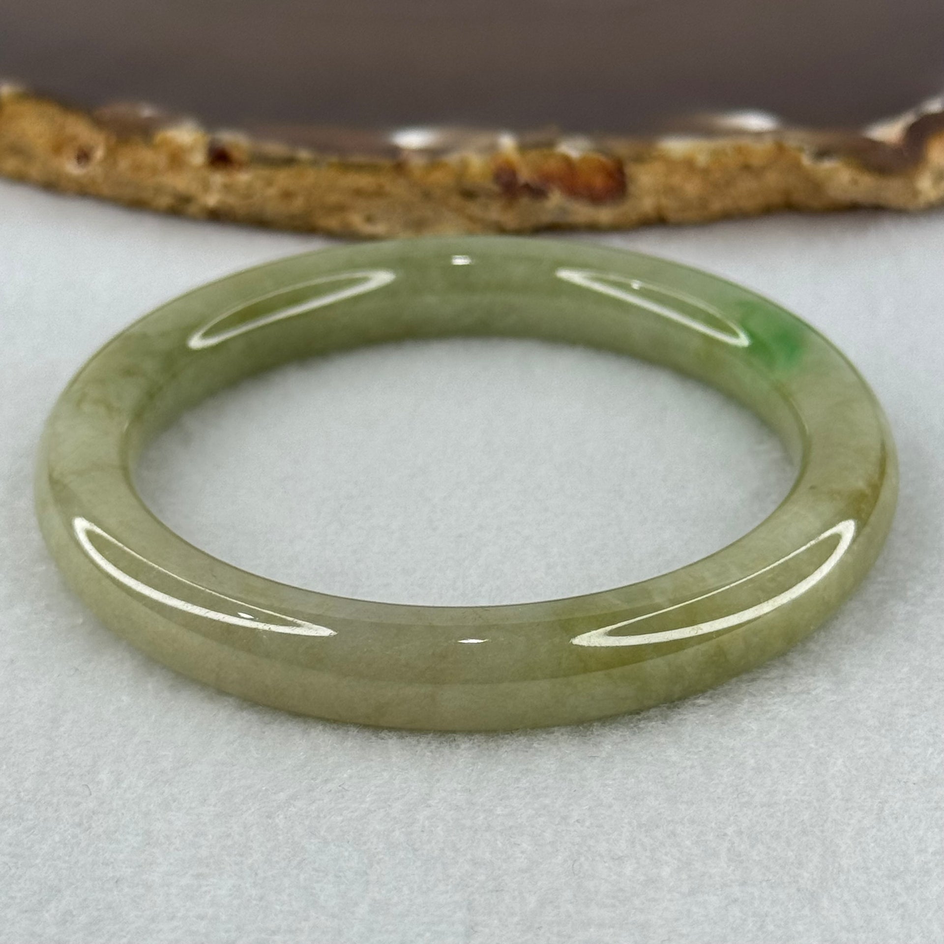Type A Green with Brown and Emerald Green Patches Jadeite Bangle Internal Diameter 53.5mm 62.07g 9.2 by 8.6mm (Internal Lines) - Huangs Jadeite and Jewelry Pte Ltd