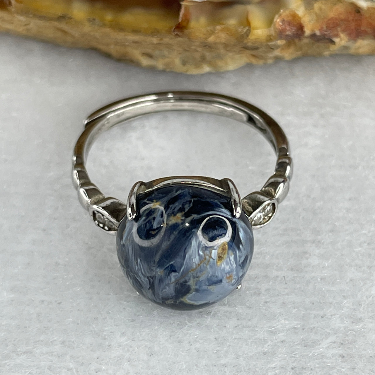 Good Grade Natural Blue Pietersite in S925 Sliver 2.84g 11.2 by 6.5mm (Adjustable Size) - Huangs Jadeite and Jewelry Pte Ltd