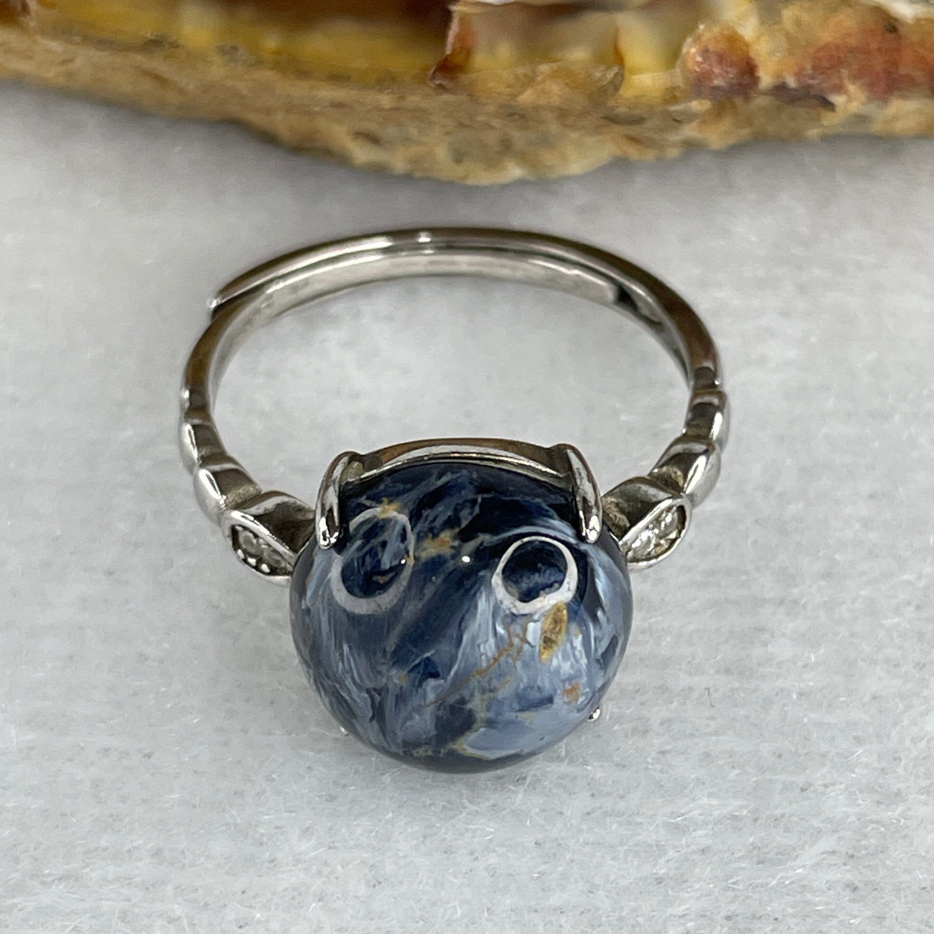 Good Grade Natural Blue Pietersite in S925 Sliver 2.84g 11.2 by 6.5mm (Adjustable Size) - Huangs Jadeite and Jewelry Pte Ltd