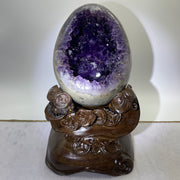 Natural Deep Purple Amethyst Egg with Wooden Stand Display Total 5,496.0g 170.0 by 165.0 by 275.0mm - Huangs Jadeite and Jewelry Pte Ltd