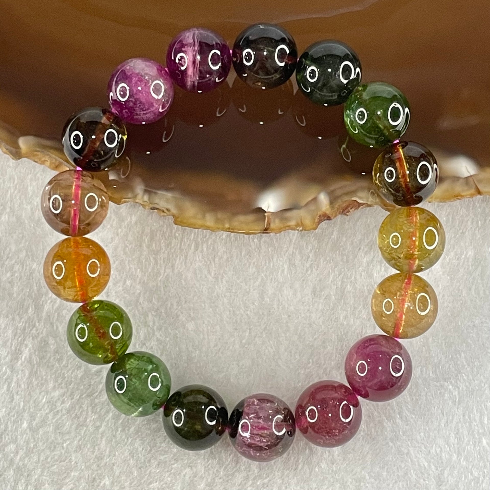 Good Grade Natural Tourmaline Crystal Bracelet 电气石 34.73g 15.5cm 10.9mm 17 Beads - Huangs Jadeite and Jewelry Pte Ltd