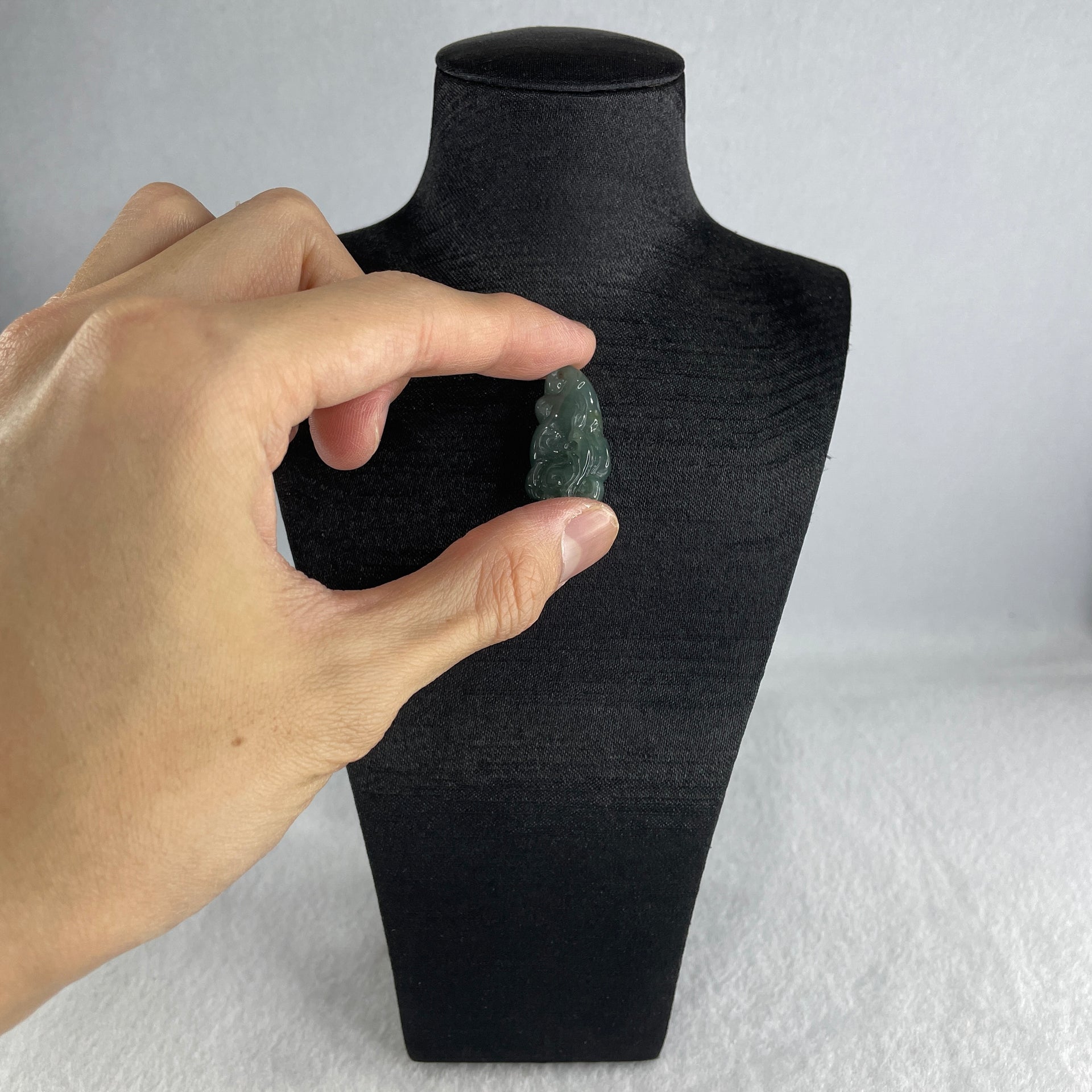 Natural Type A Blueish Green Jadeite 9 Tail Fox Pendant 4.65g 27.6 by 15.3 by 6.0mm - Huangs Jadeite and Jewelry Pte Ltd