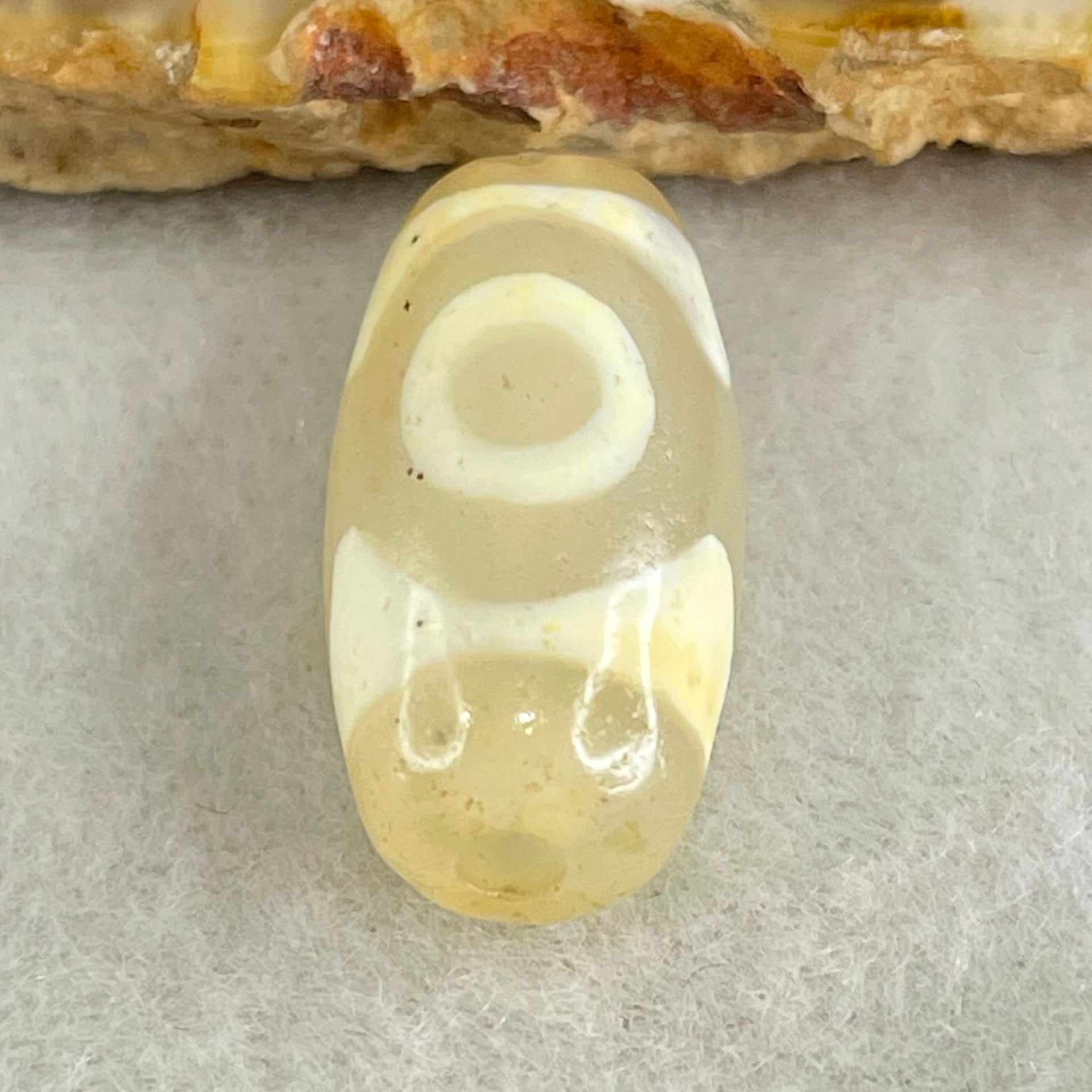 Natural Powerful Tibetan Old Oily Agate 3 Eyes Dzi Bead Heavenly Master (Tian Zhu) 三眼天诛 3.00g 20.0 by 10.2mm - Huangs Jadeite and Jewelry Pte Ltd