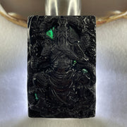 Type A Opaque to Partial Translucent Black Omphacite Jadeite Guan Gong with Dragon Pendant 33.76g 61.3 by 41.6 by 7.2mm - Huangs Jadeite and Jewelry Pte Ltd