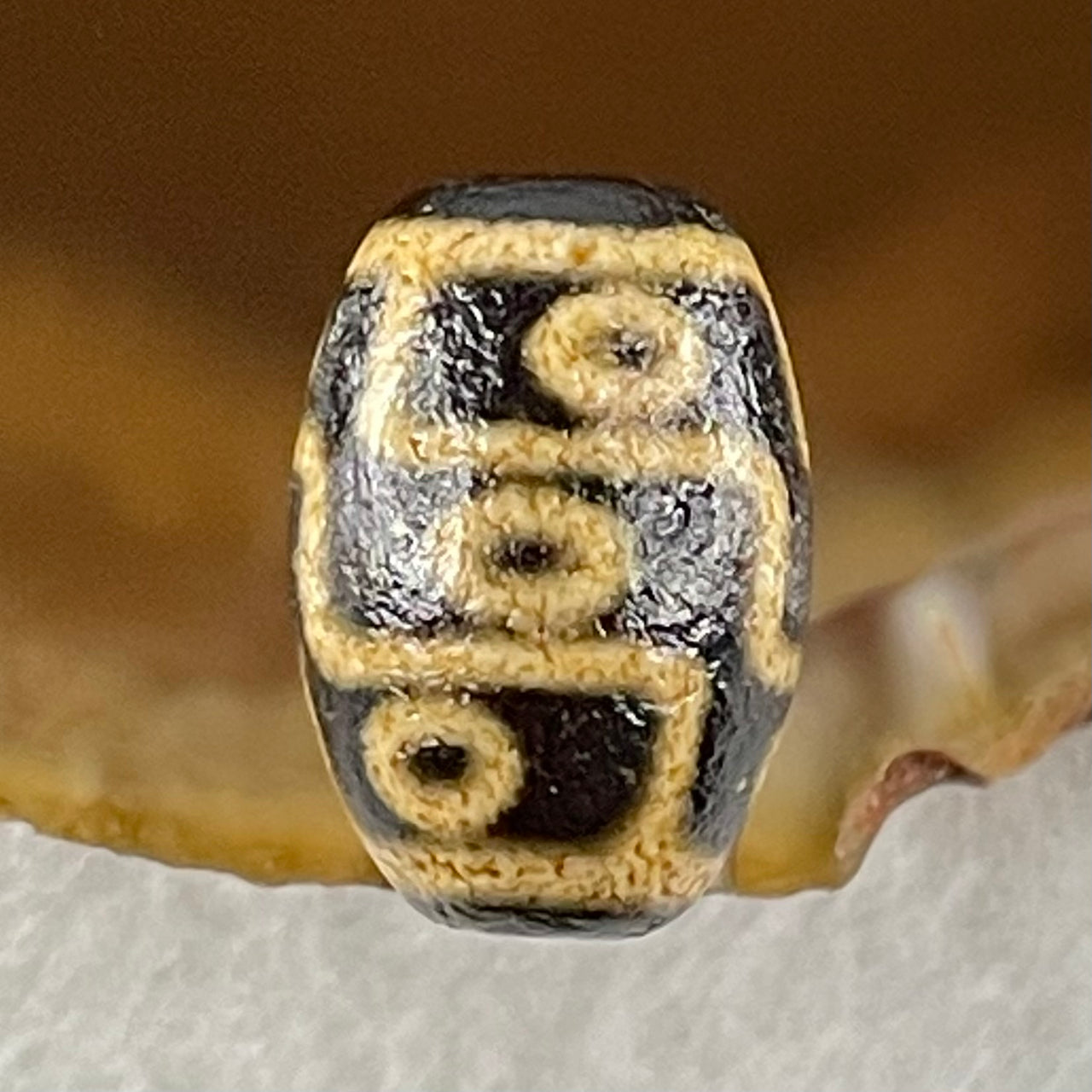 Natural Powerful Tibetan Old Oily Agate 9 Eyes Dzi Bead Heavenly Master (Tian Zhu) 九眼天诛 1.91g 14.0 by 9.8mm - Huangs Jadeite and Jewelry Pte Ltd