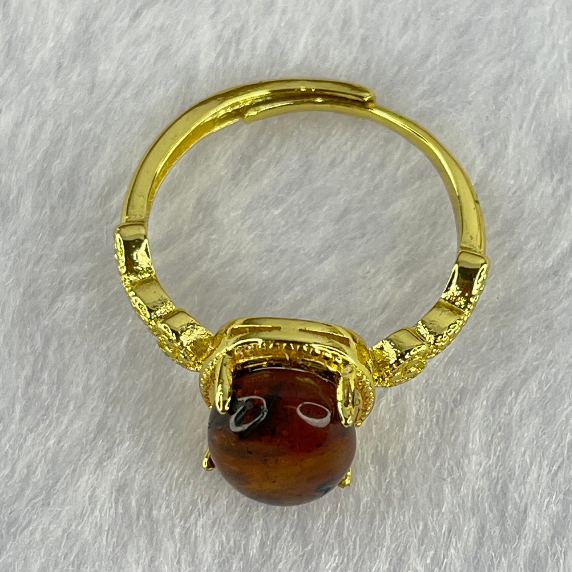 Natural Cognac Amber in S925 Silver Gold Color Ring 1.86g 10.0 by 7.7 by 5.0mm - Huangs Jadeite and Jewelry Pte Ltd