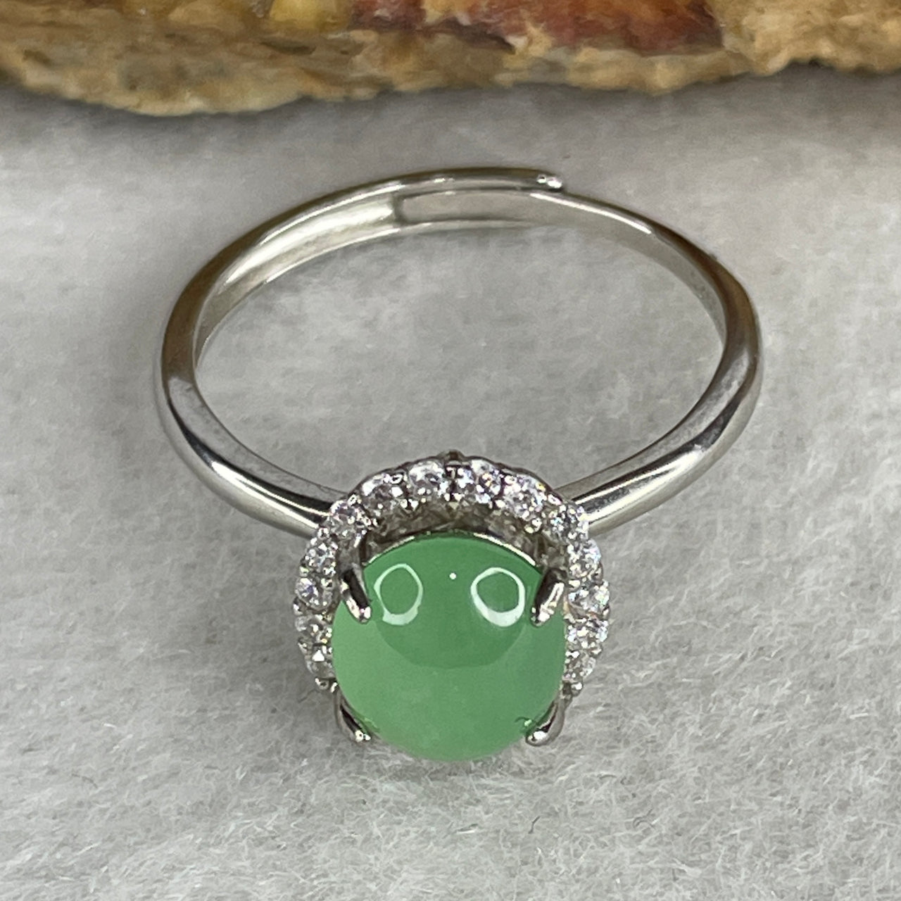 Type A Icy Light Green Jadeite Cabochon Ring | Liquid-Glass Translucent Cushion Orb | Solid S925 Sterling Silver Setting | Smart Adjustable Sizing (2.33g 8.7x7.2x4.5mm)