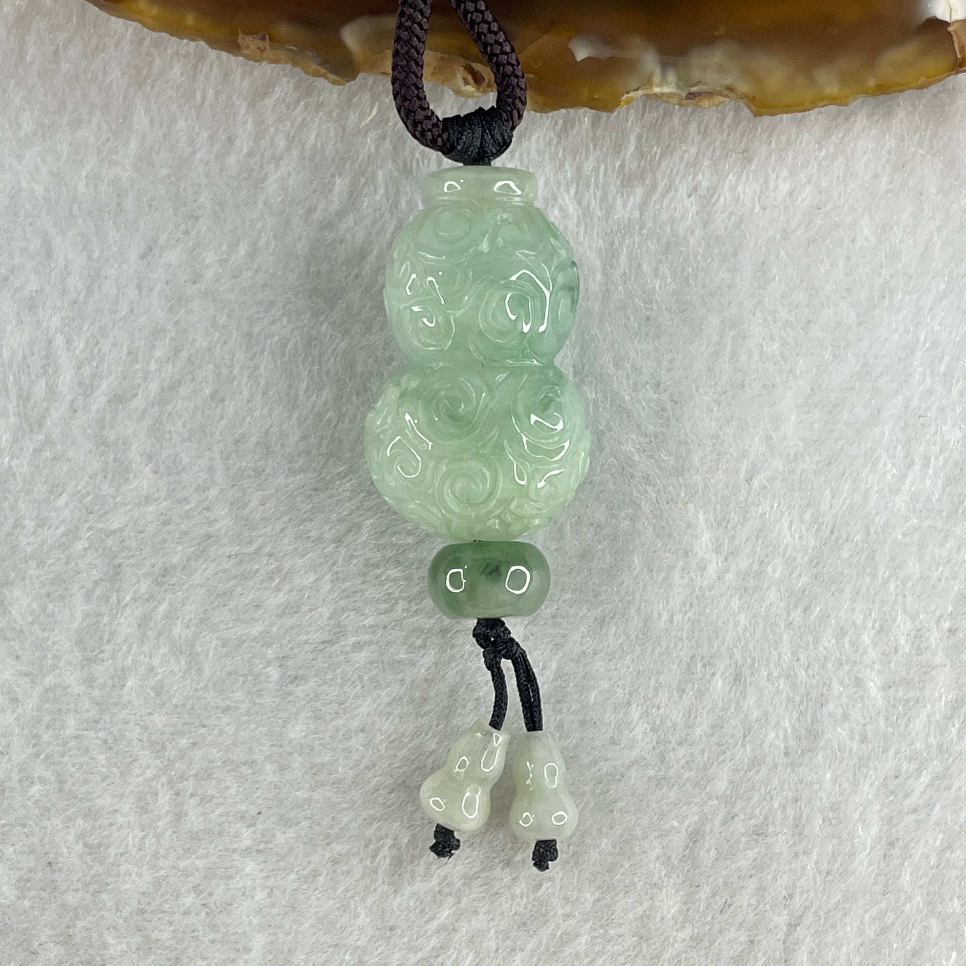 Natural Type A Light Green with Blueish Green Piao Hua Flora Jadeite Hulu Calabash Pendant 12.50g 27.0 by 16.2 by 13.2mm - Huangs Jadeite and Jewelry Pte Ltd