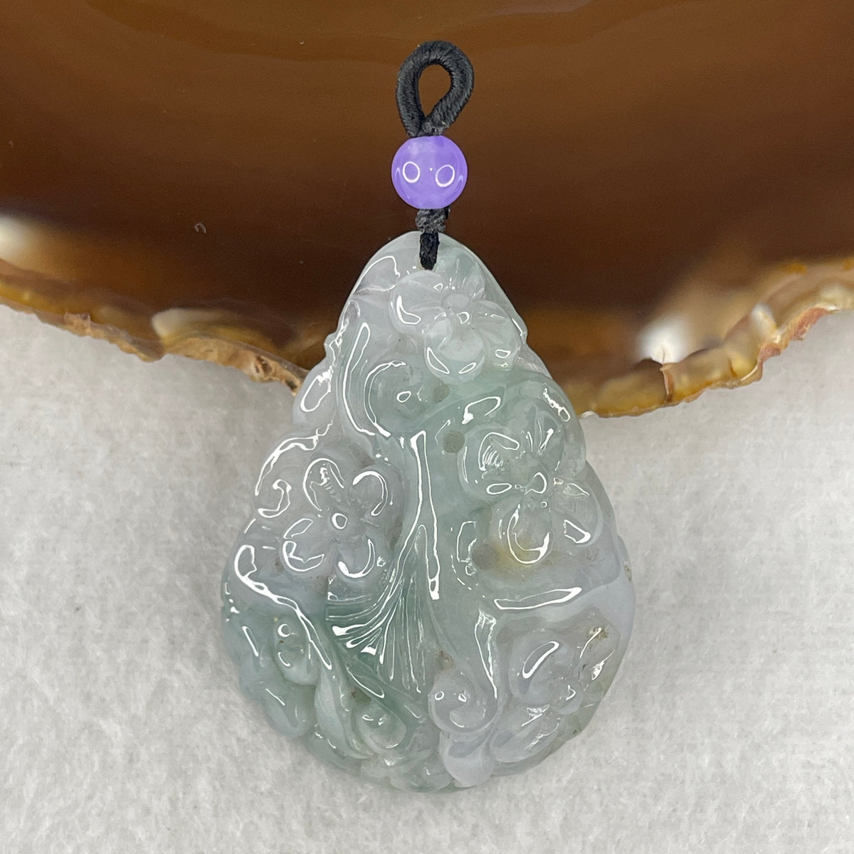 Natural Type A Jelly Lavender with Green Jadeite Phoenix with Flowers Pendant | Rebirth, Crown Elevation & Empress Majesty (37.35g | 46.3x34.8x18.0mm)