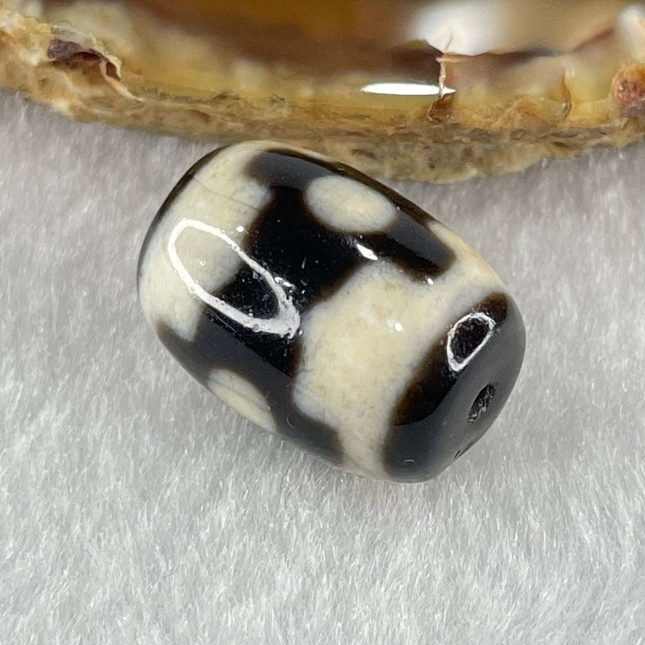 Natural Powerful Tibetan Old Oily Dark Brown With White Agate 3 Eyes Dzi Bead Heavenly Master (Tian Zhu) 三眼天诛 4.61g 17.8 by 12.7mm - Huangs Jadeite and Jewelry Pte Ltd