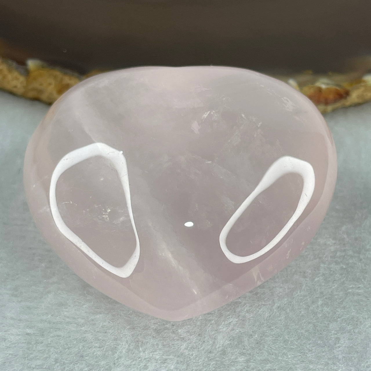 Above Average Grade Natural Rose Quartz Heart Shape Display 94.12g 49.0 by 53.0 by 28.0mm