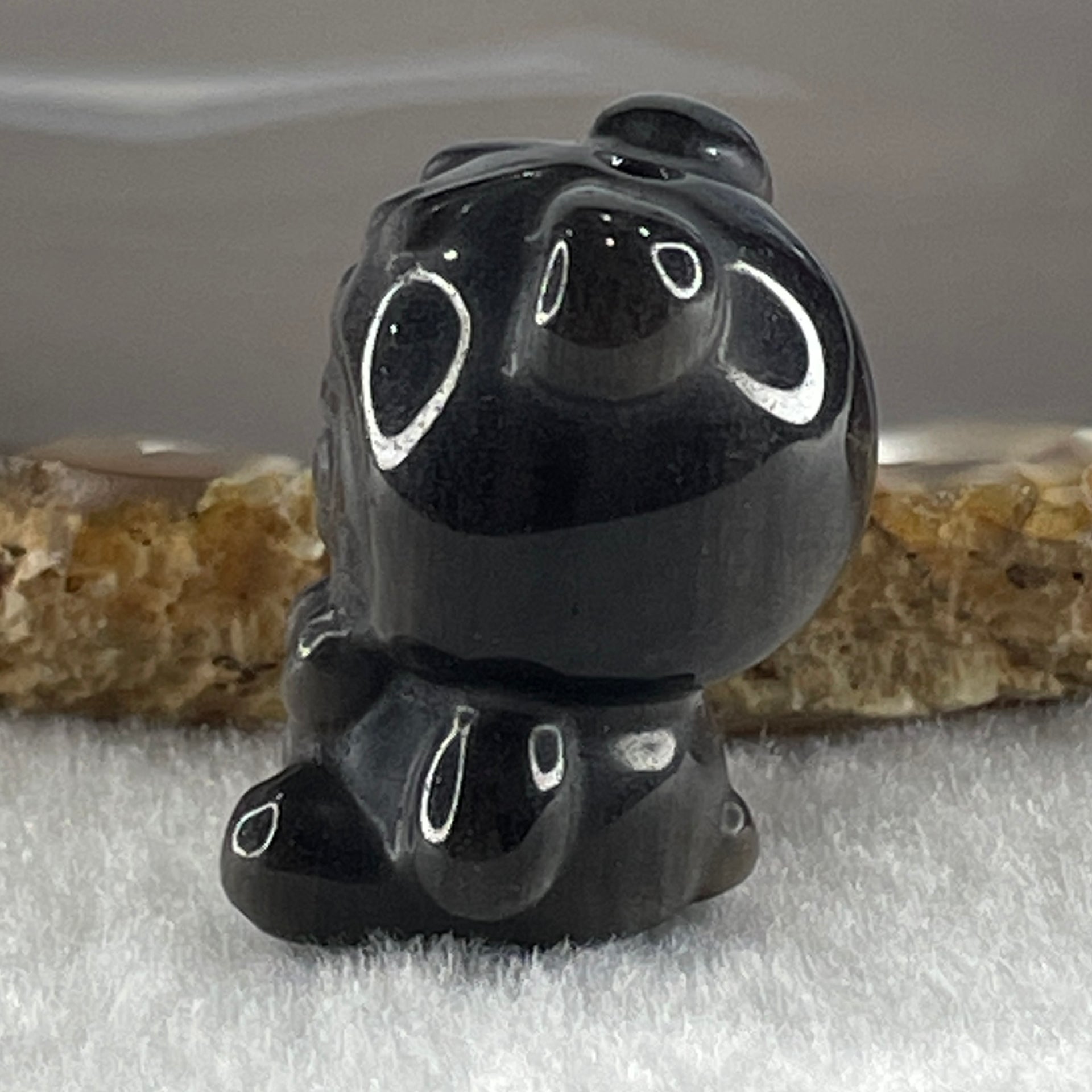 Black Obsidian Labubu Charm Display 15.14g 28.5 by 22.2 by 19.4mm - Huangs Jadeite and Jewelry Pte Ltd