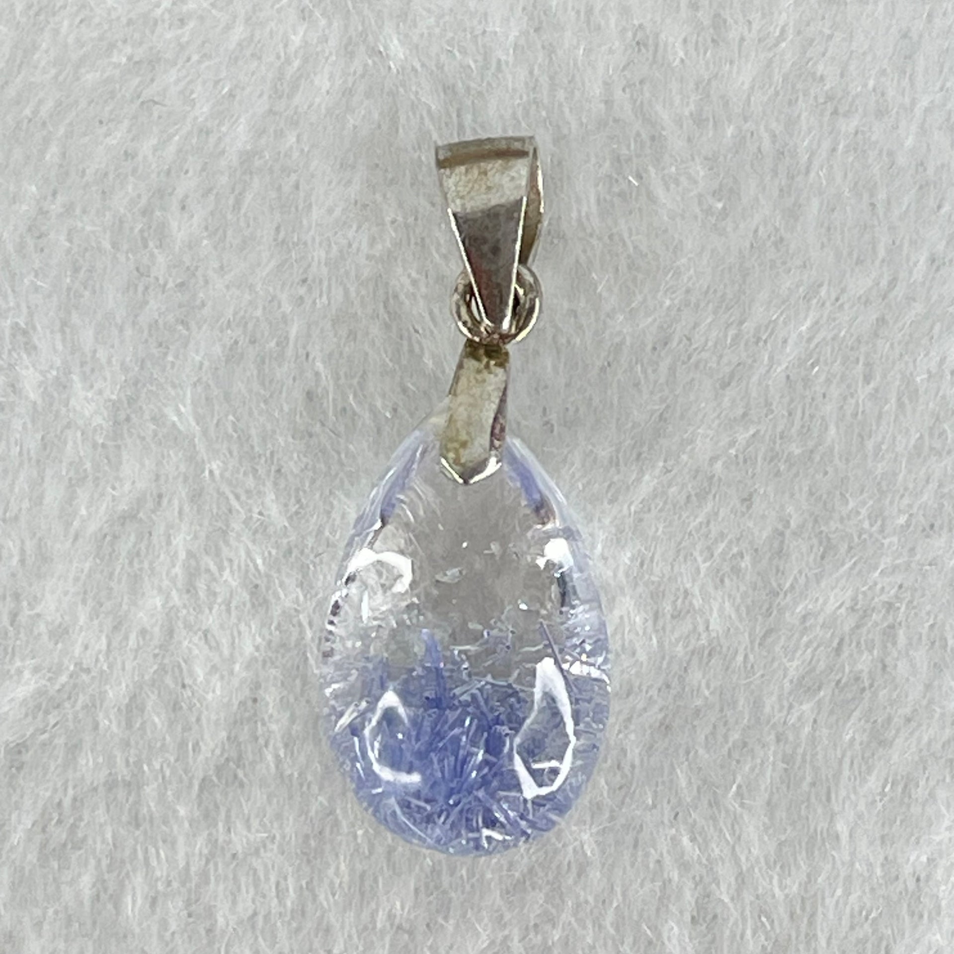 Rare Very Good Grade Natural Blue Dumortierite Rutilated Quartz Teardrop Pendant with S925 Sliver Clasps 1.22g 14.8 by 9.2 by 6.1mm - Huangs Jadeite and Jewelry Pte Ltd