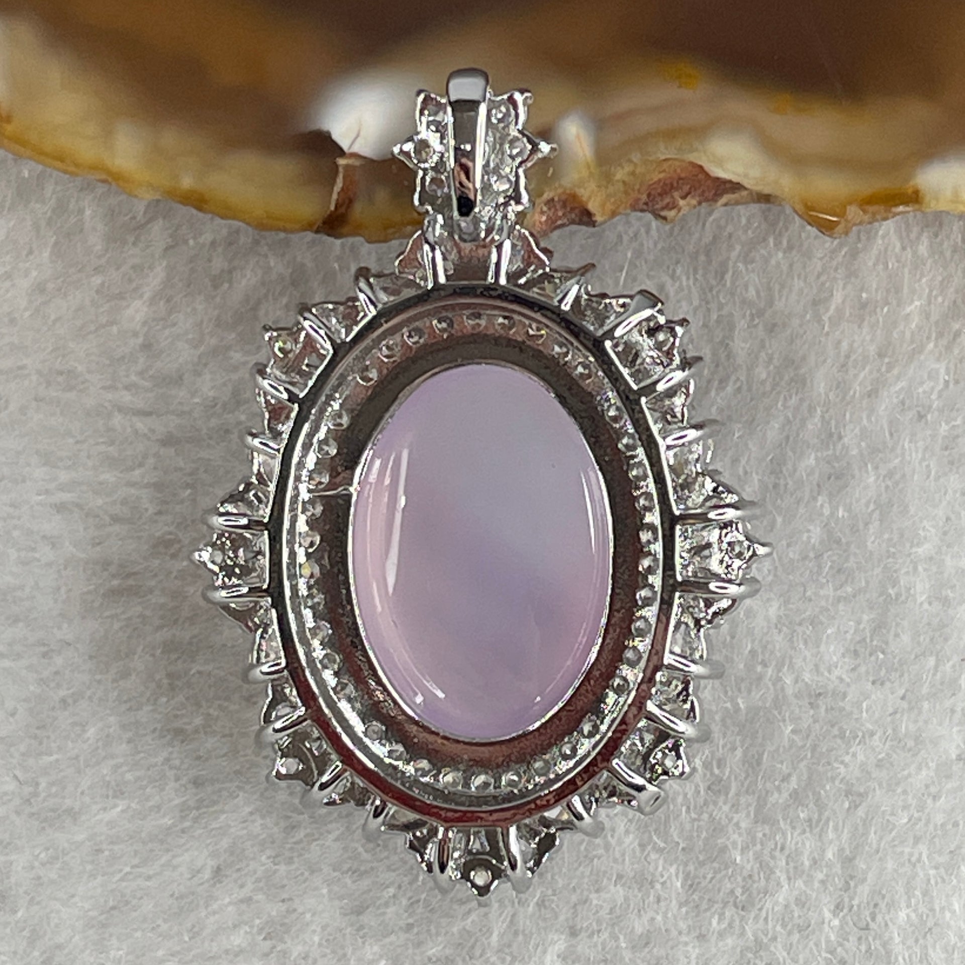 Natural Pink Chalcedony Agate Pendant on S925 Sliver with Cubic Zirconia 7.43g 17.9 by 13.0 by 8.0mm - Huangs Jadeite and Jewelry Pte Ltd