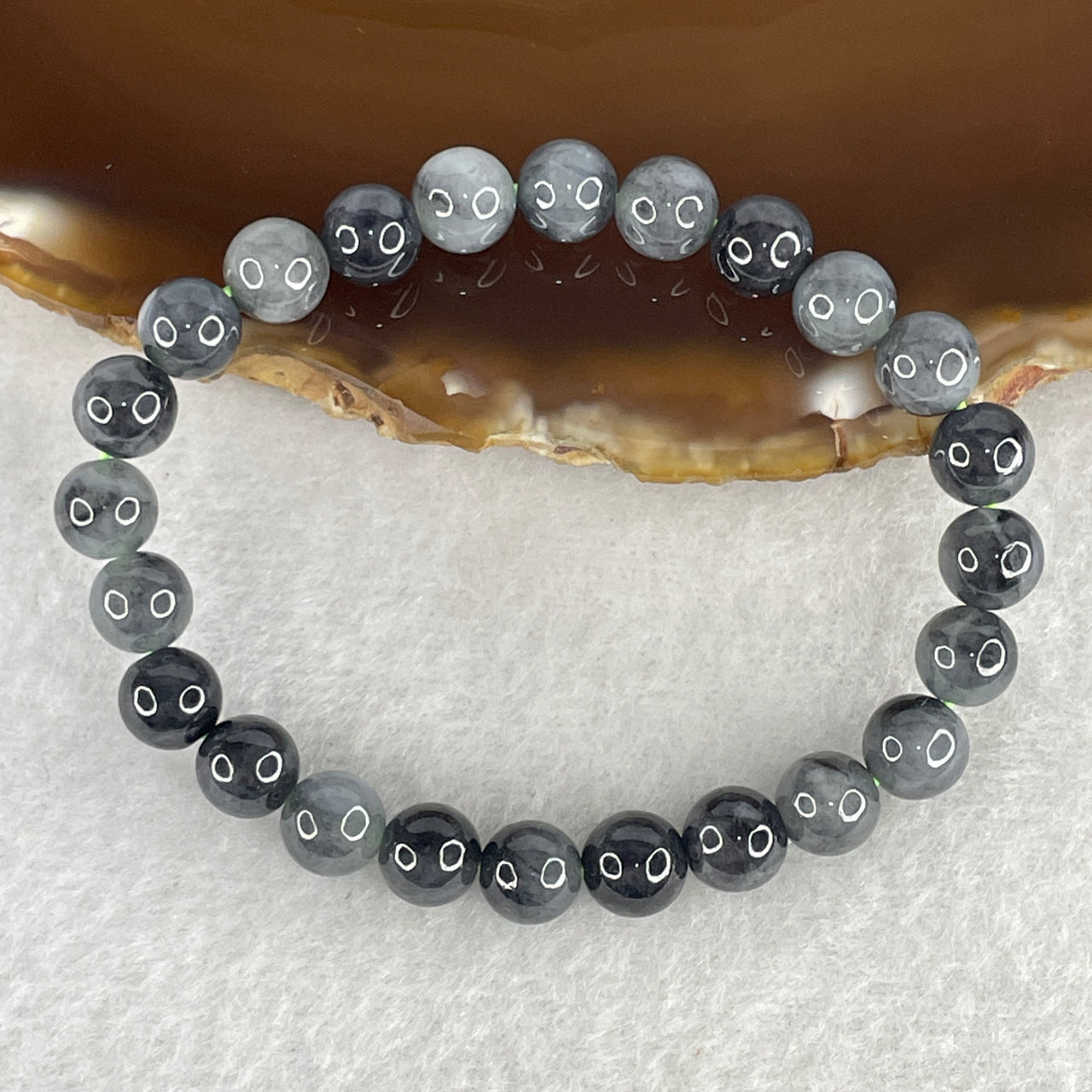 Natural Type A Partial Translucent Grey-Black Wuji Jadeite Beads Bracelet | 14cm Tailored Strand | 24-Piece "Black Ink Painting" Watery Black Jadeite Power Talisman (14.50g, 7.1mm)