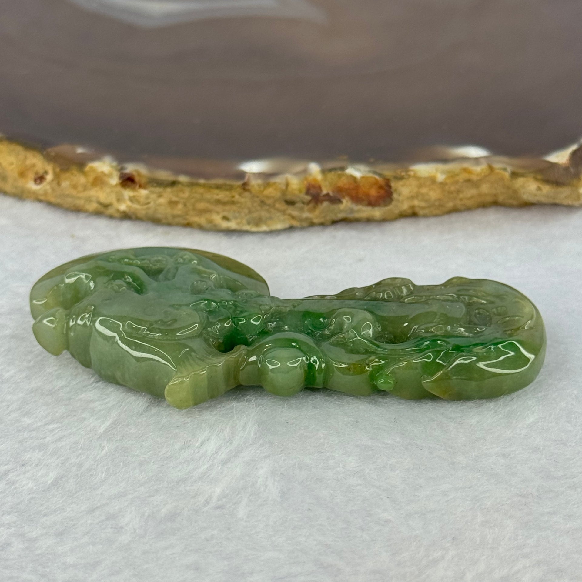 Type A Green Jadeite Dragon Axe with Ingot Pendent 36.64g 69.6 by 36.6 by 11.4mm - Huangs Jadeite and Jewelry Pte Ltd