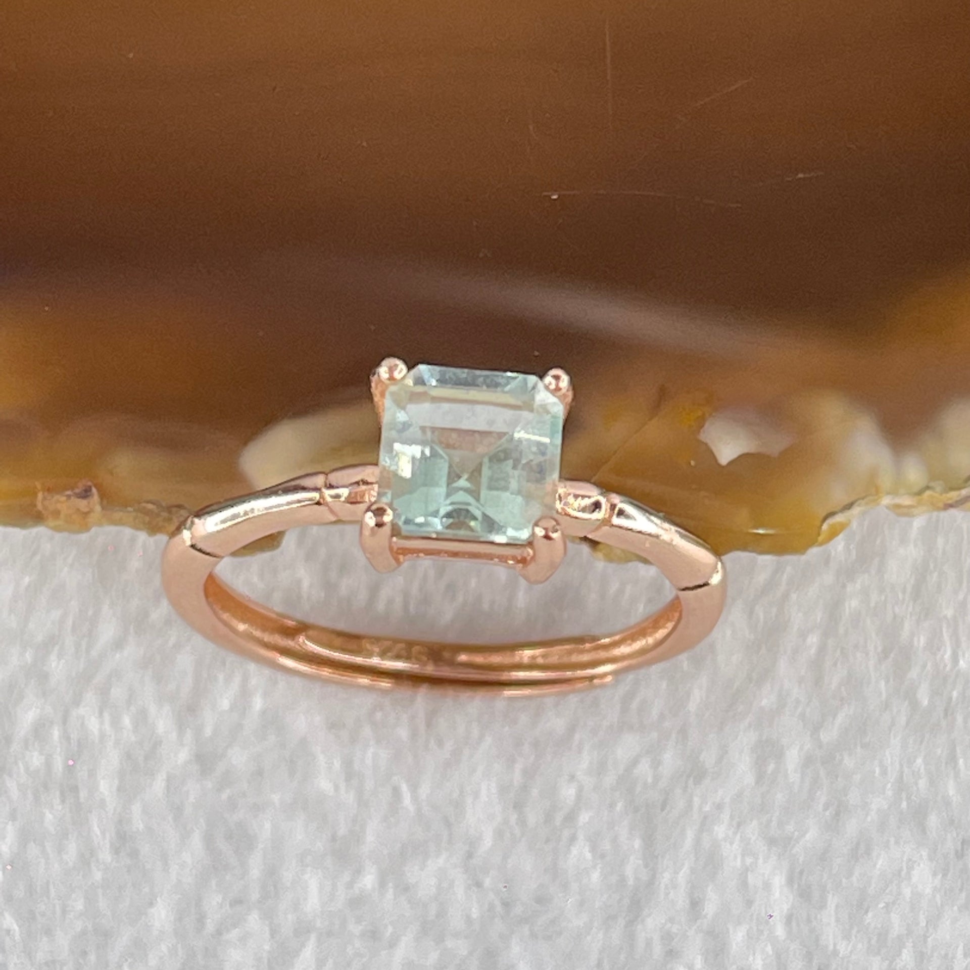 Natural Green Fluorite with Crystals In S925 Sliver Rose Gold Color Ring (Adjustable Size) 1.55g 5.7 by 4.2mm - Huangs Jadeite and Jewelry Pte Ltd
