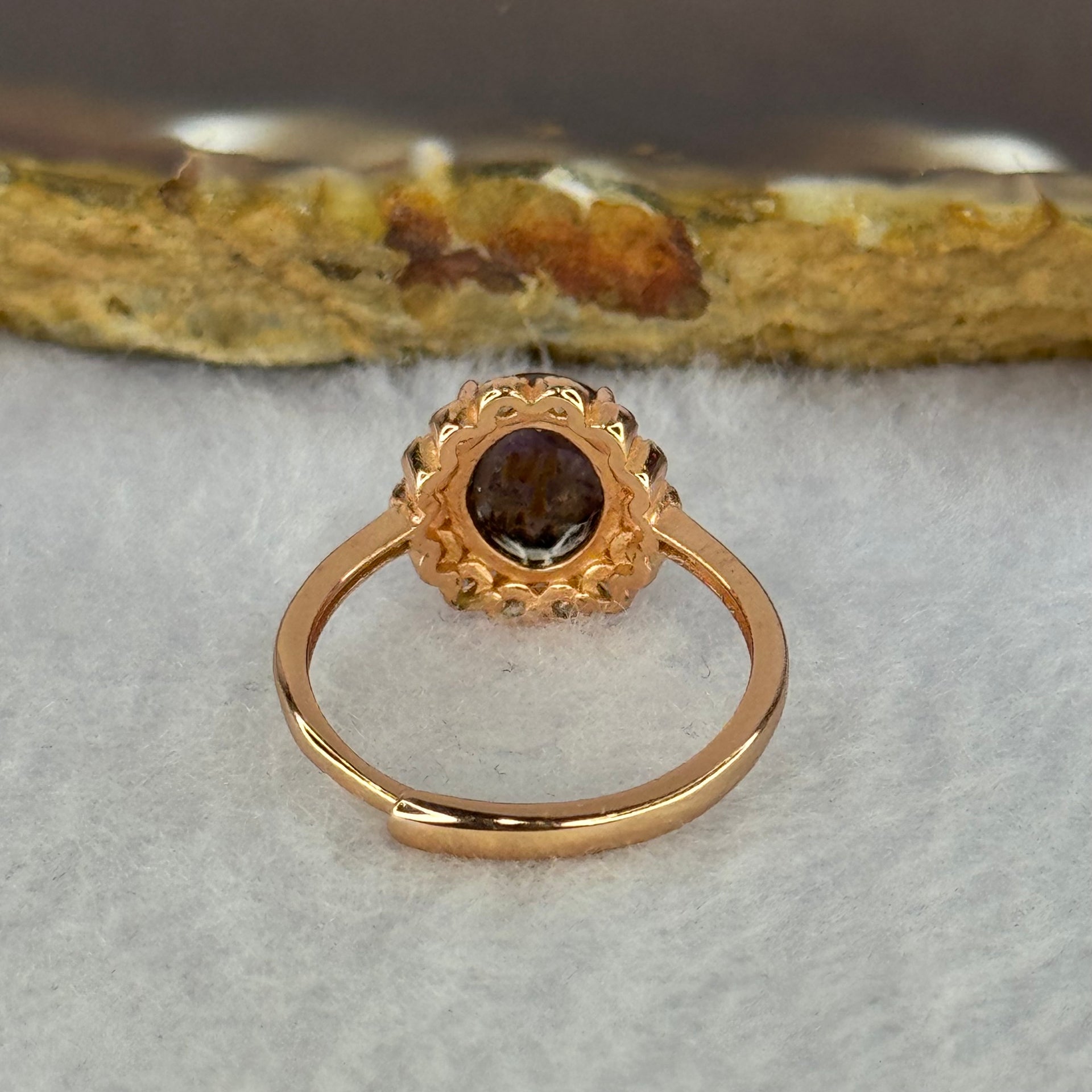 Good Grade Natural Auralite 23 in S925 Silver Rose Gold Color Ring (Adjustable Ring) 1.98g 8.3 by 4.5mm - Huangs Jadeite and Jewelry Pte Ltd