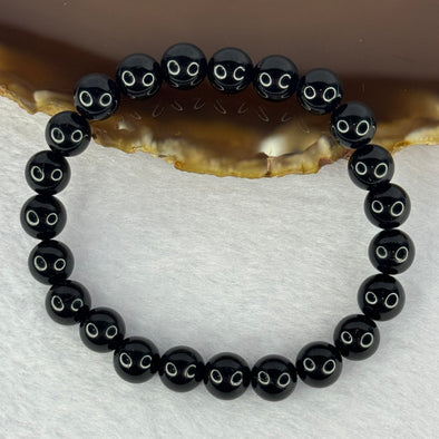 Black Agate Onyx Bracelet 19.42g 15cm 8.1mm 23 Beads - Huangs Jadeite and Jewelry Pte Ltd