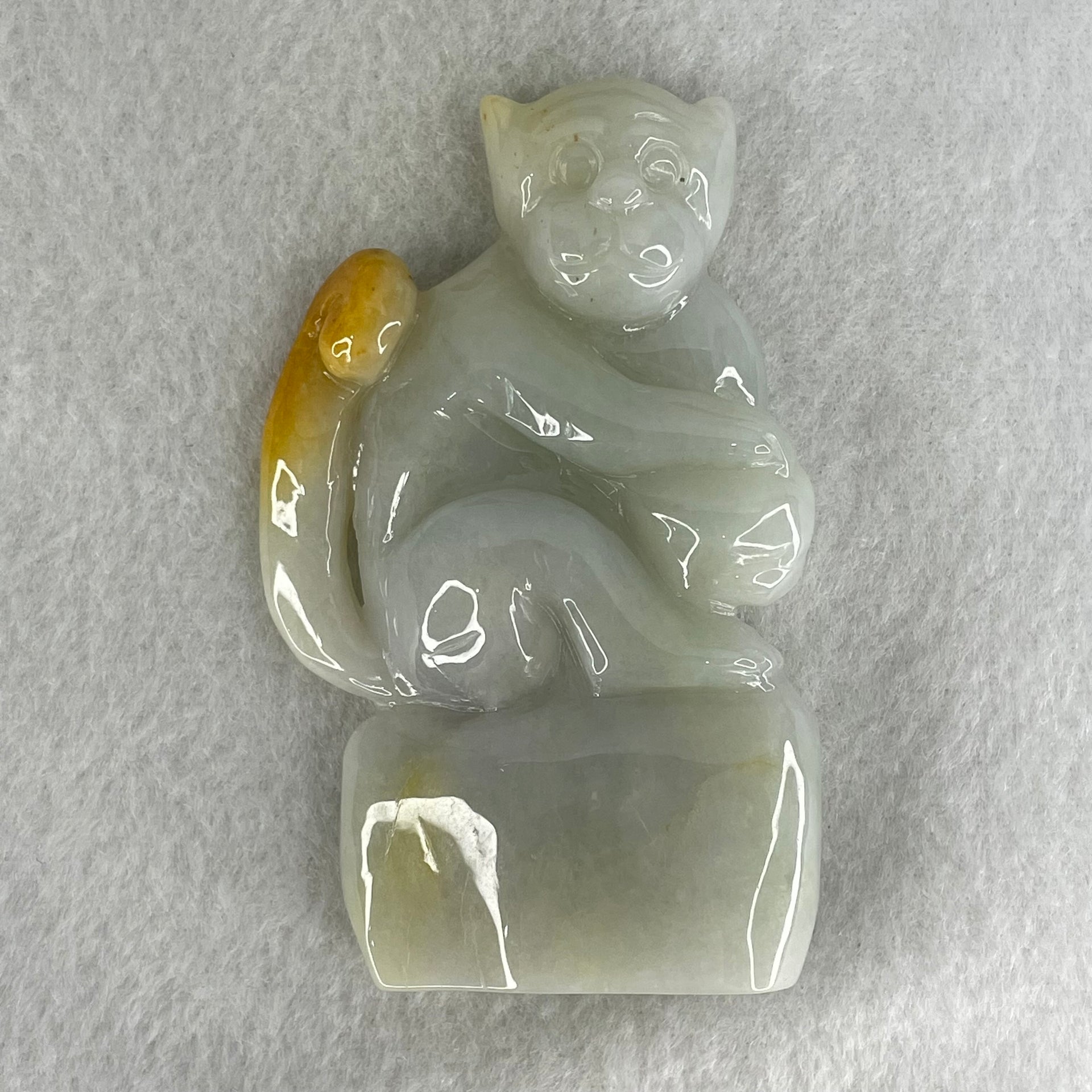 Type A Light Green with Brown Patches Jadeite Monkey Pendant 89.93g 77.0 by 47.9 by 17.1mm - Huangs Jadeite and Jewelry Pte Ltd
