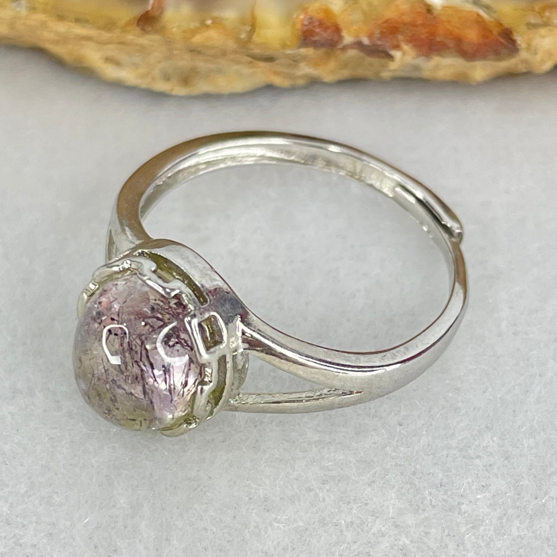 Average Grade Natural Super 7 Quartz in S925 Sliver Ring (Adjustable Size) 2.11g 8.8 by 7.7 by 5.0mm - Huangs Jadeite and Jewelry Pte Ltd