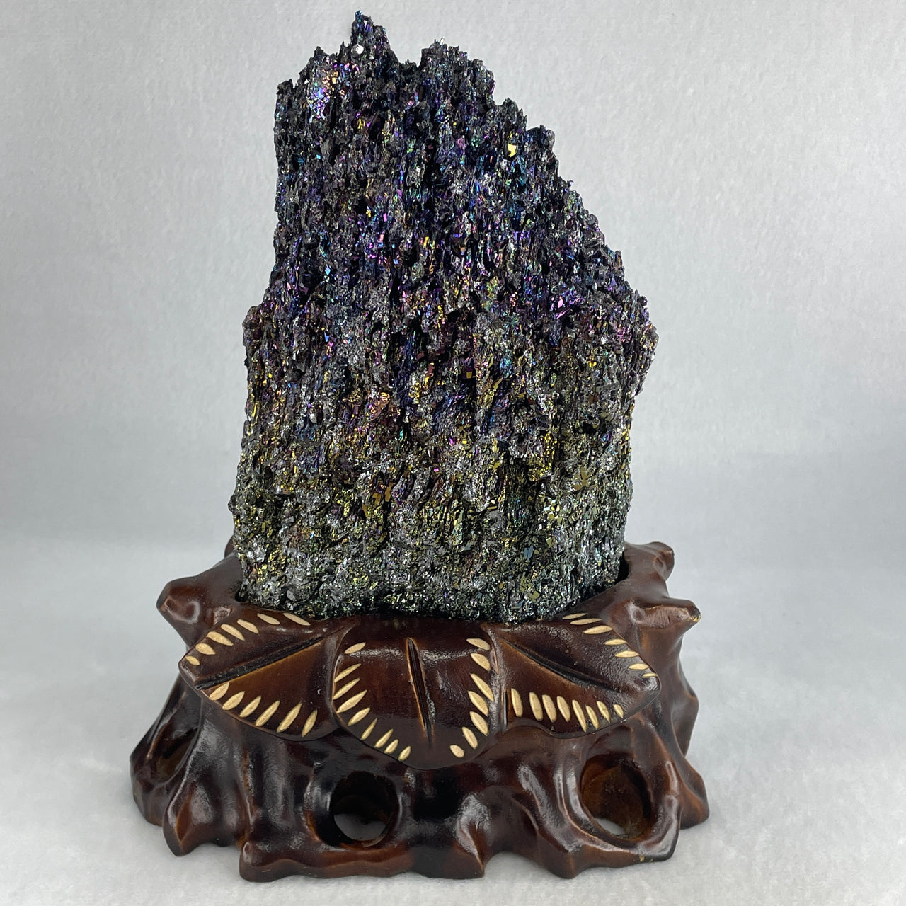Natural Black Moissanite Rough Specimen | Cosmic Silicon Carbide Crystalline Monolith | Custom Bespoke Gallery Timber Display Stand (832.41g 145x85x185mm)