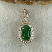 Type A Natural Old Mine Green Jadeite Cabochon 15.6 by 11.3 by 4.0m Stone for Setting 17.72g (On Silver Pendant Mold) - Huangs Jadeite and Jewelry Pte Ltd