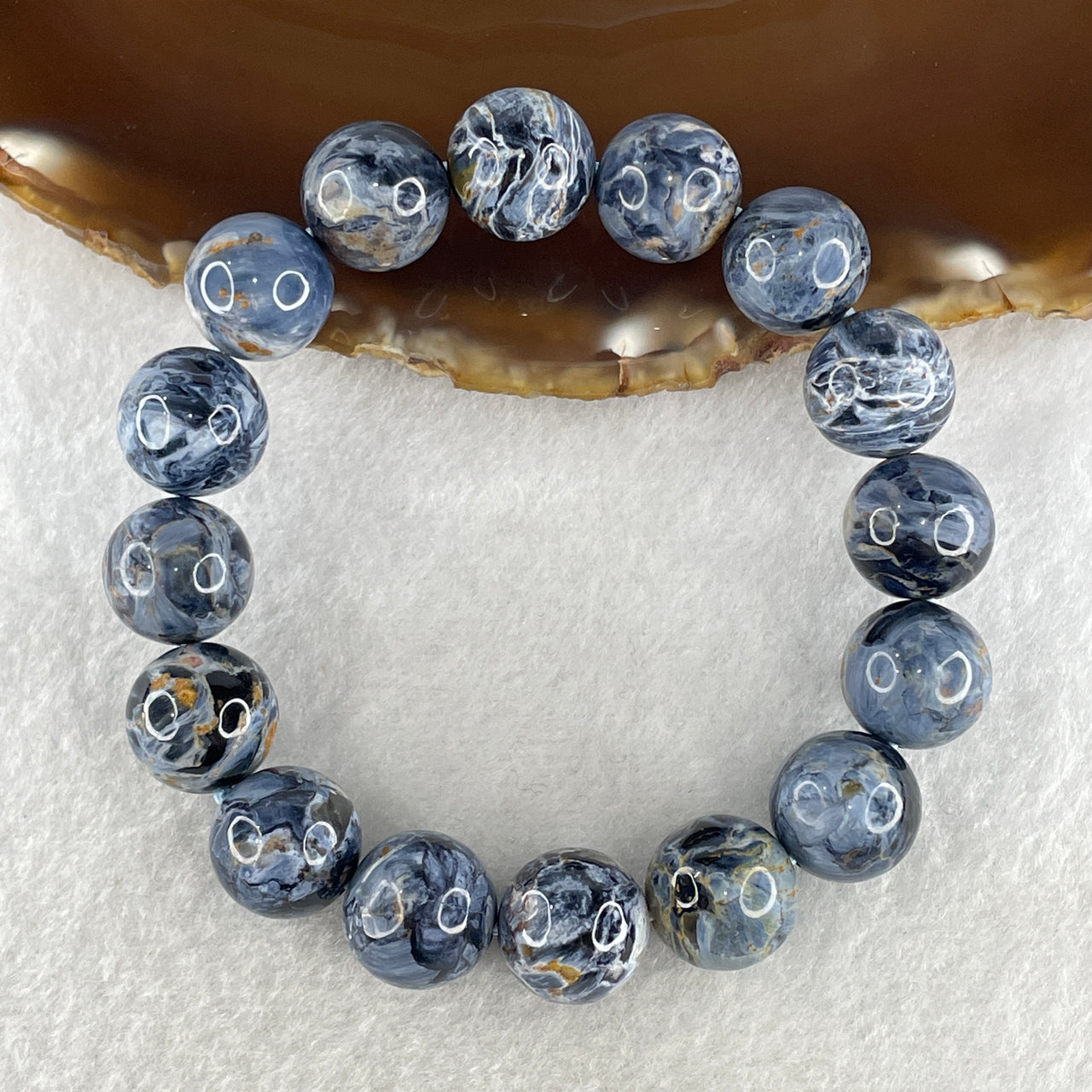 Certified Above Average Natural Blue Pietersite Beads Bracelet 42.410g 16.5cm 13.2mm 16Beads