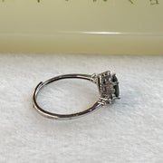 Blue Green Cubic Zirconia with Crystals in Sliver Ring (Adjustable Size) 1.34g by 6.0 by 4.6 by 3.2mm - Huangs Jadeite and Jewelry Pte Ltd