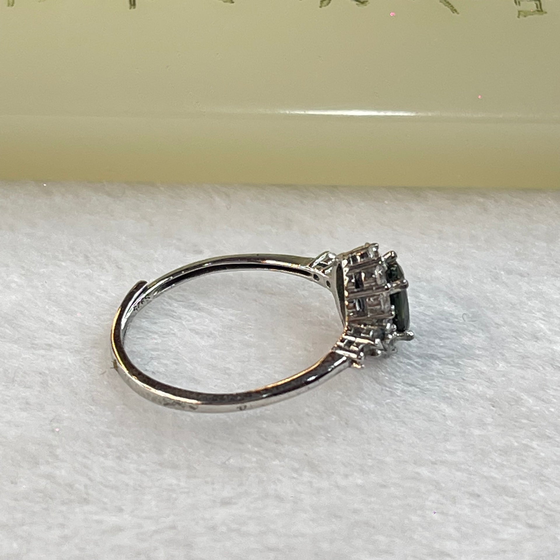 Blue Green Cubic Zirconia with Crystals in Sliver Ring (Adjustable Size) 1.34g by 6.0 by 4.6 by 3.2mm - Huangs Jadeite and Jewelry Pte Ltd