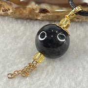 Type A Opaque Wuji Black Jadeite Bead Pendant with Black String Necklace 5.74g 13.3mm - Huangs Jadeite and Jewelry Pte Ltd