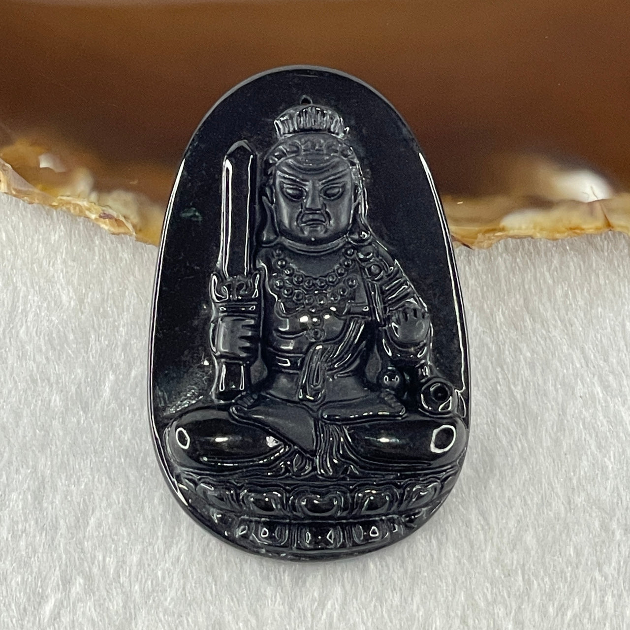 Type A Opaque to Partial Translucent Black Omphacite Jadeite Type A Black Jade Jadeite Acala aka Dharmapala Protector of Dharma 不动明王 Pendant Rooster Zodiac Guardian 15.41g 53.4 by 34.3 by 7.3mm - Huangs Jadeite and Jewelry Pte Ltd