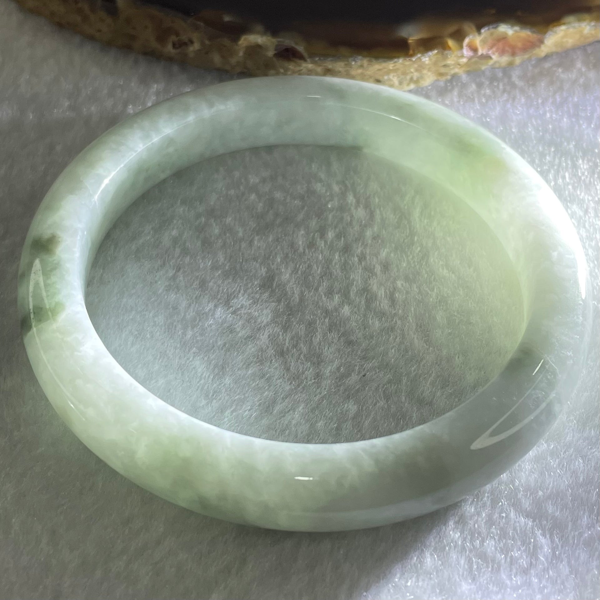 Type A Faint Lavender Faint Green Jadeite Bangle 43.75g Internal Diameter 56.3mm 9.9 by 8.2mm (Very Slight External Line and Some Internal Lines) - Huangs Jadeite and Jewelry Pte Ltd