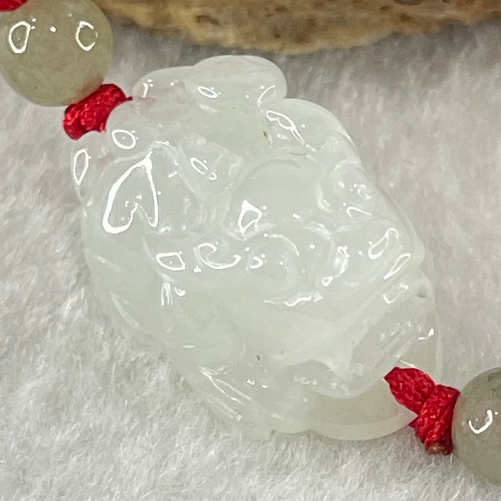 Type A Faint Lavender to White Jadeite Male Pixiu String Bracelet 7.96g 19.0 by 14.1 by 13.4mm - Huangs Jadeite and Jewelry Pte Ltd