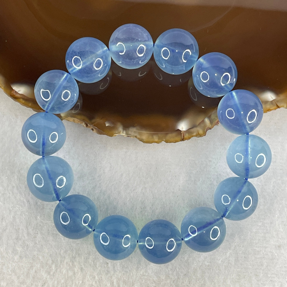 Certified Good Grade Natural Aquamarine Beads Bracelet | 16cm with 14 Beads 15.4mm (69.26g | Ocean Blue Translucency | Throat & Third Eye Chakra Harmony, Tranquil Communication & Serene Wealth Shield)