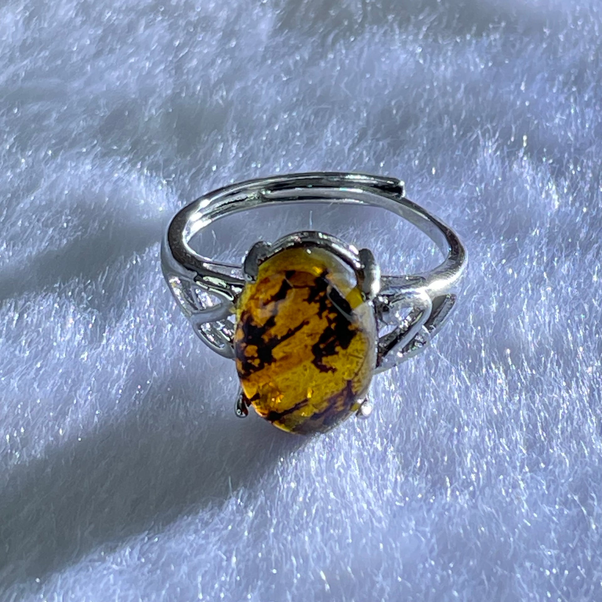 Natural Cognac Amber in S925 Sliver Ring (Adjustable Size) 2.11g 12.7 by 9.0 by 4.5mm - Huangs Jadeite and Jewelry Pte Ltd