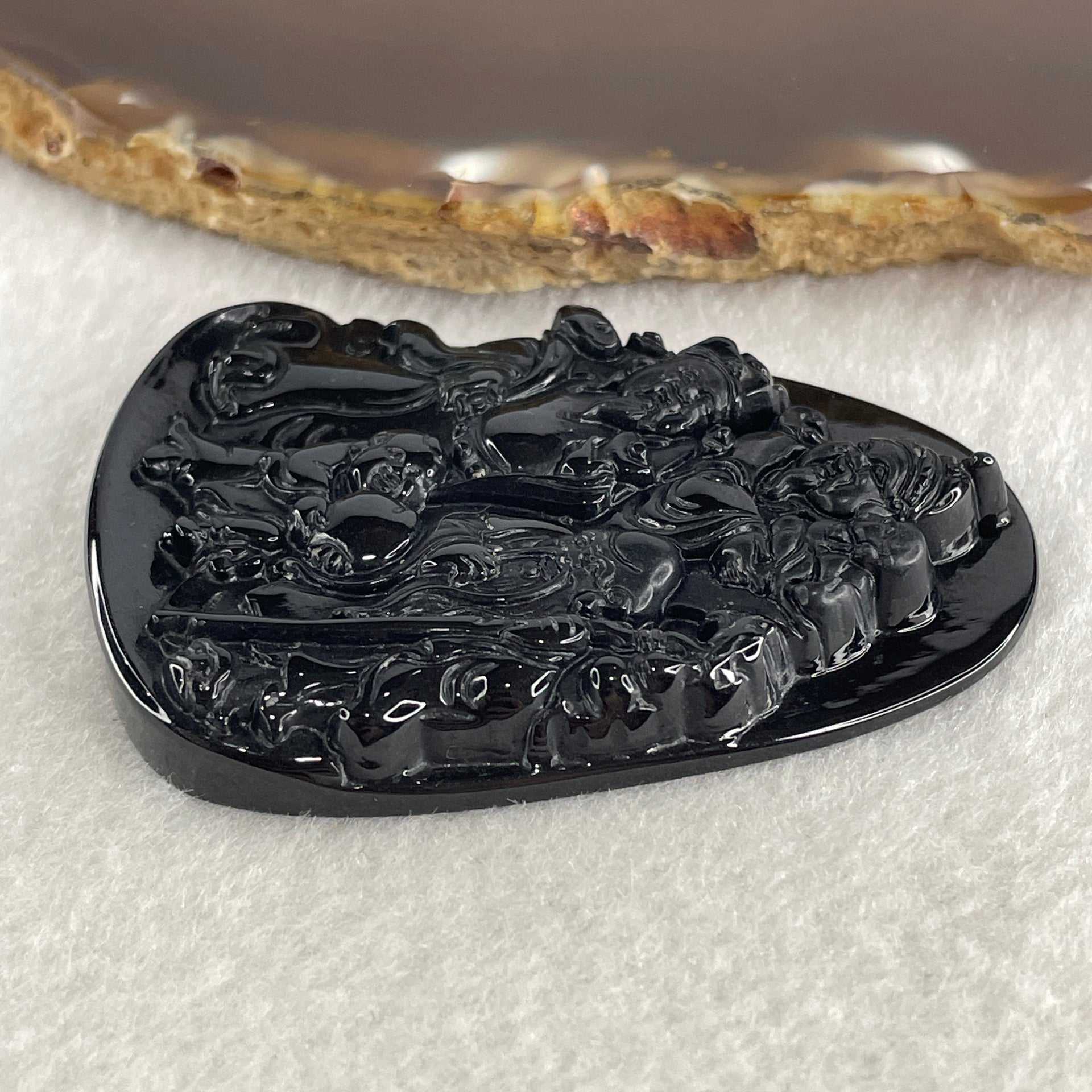 Certified Natural Type A Black Omphacite Jadeite Fu Lu Shou Pendant 33.09g 60.4 by 43.1 by 7.8mm - Huangs Jadeite and Jewelry Pte Ltd